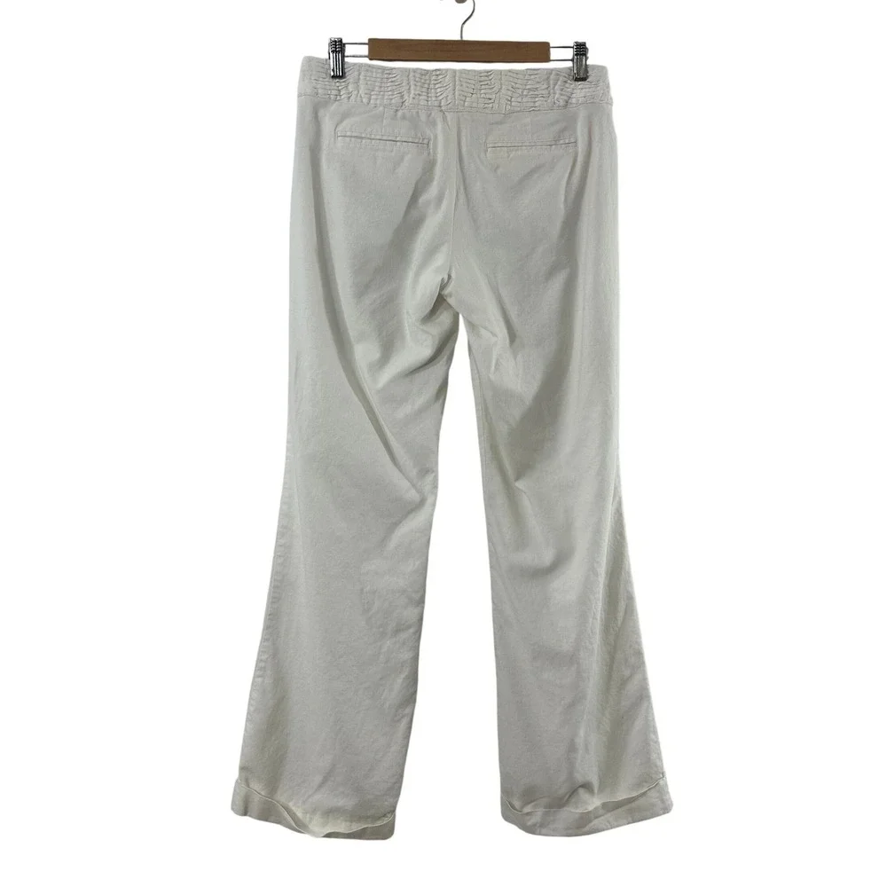 Banana Republic Off White Linen Cotton Wide Leg Ruched Waist Pants Womens 6